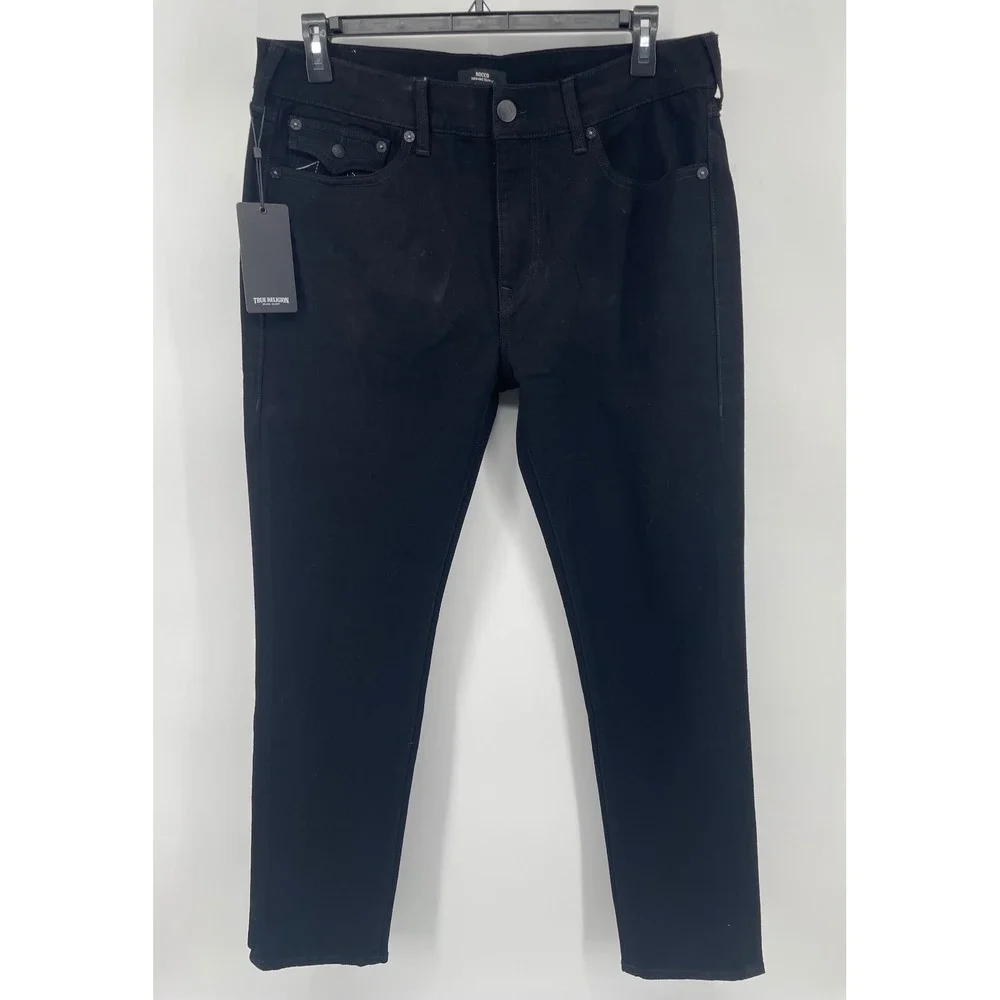 True Religion Rocco Relaxed Skinny Jeans Mens 36 Black Flap Pocket Hip Hop NWT